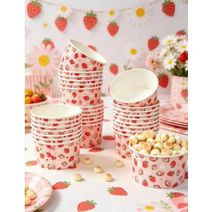 Potchen Disposable Paper Bowls Fiesta Paper Soup Bowls Snack Cups Plates Wedding Birthday Party Supplies for Summer Ice Cream Taco Salsa Dessert Hot or Cold Food, Strawberry, 5- Pcs 