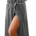 Ekouaer Women's Kimono Robes Full Length Knit Bathrobe Lightweight Soft Sleepwear V-neck Casual Ladies Loungewear, (Medium, Gray)