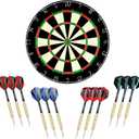 LinkVisions Dartboard with Staple-Free Bullseye, 18g Steel Tip Darts Set,12 Steel Tip Darts 18g, Dartboard Mounting Kits Included