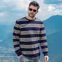 ZVX Men's Striped Long Sleeved T-Shirt, Casual Round Neck Long Sleeved Top, Regular-Fit Daily Striped T-Shirt Basic Style (Black, XXL)