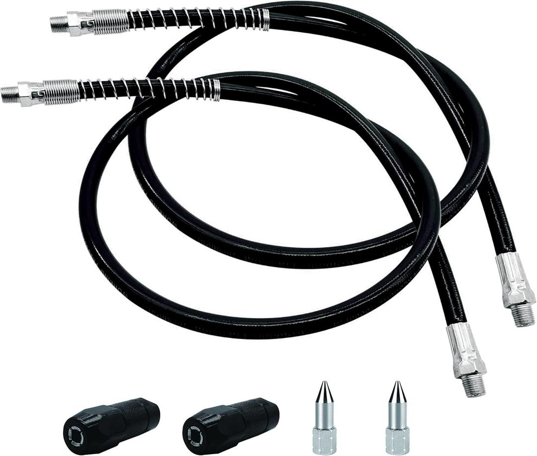 Neasyth 39in 6-Piece Grease Gun Hose Kit, Grease Gun Accessories Set Includes 2pcs 39" Flex Grease Hose Extension, 2pcs 4-Jaw Standard Grease Couplers and 2pcs Sharp Nozzles (1/8" NPT)