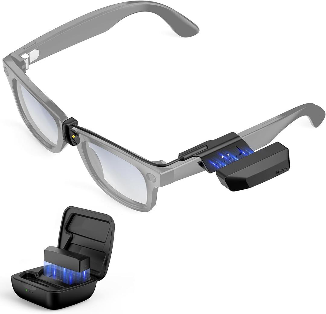 TRANSNOVO Wearable Charger Compatible with RayBan Meta Smart Glasses, 1600mAh Charge While Wearing 24H Extended Battery Pack, Portable Magnetic Charging Accessories for Wayfarer, Skyler Gen 1 & Gen 2