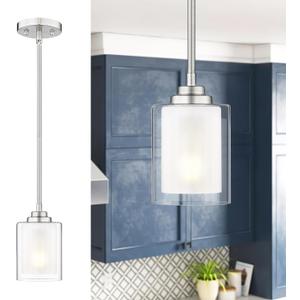 Brushed Gold Pendant for Kitchen Island, Hanging Lamp Ceiling Fixture, Glass Light for Bedroom, Farmhouse Pendant for Dining Room (Brushed Nickel, Pack of 1)