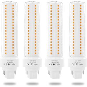Lustaled Gx24 4-Pin Base LED Bulb, 12W G24q PL-C Horizontal Recessed Light 26W CFL Lamp Equivalent for Kitchen Light Pendant Lamp Dining Room, Warm White 3000K, 4-Pack (Remove/Bypass The Ballast)