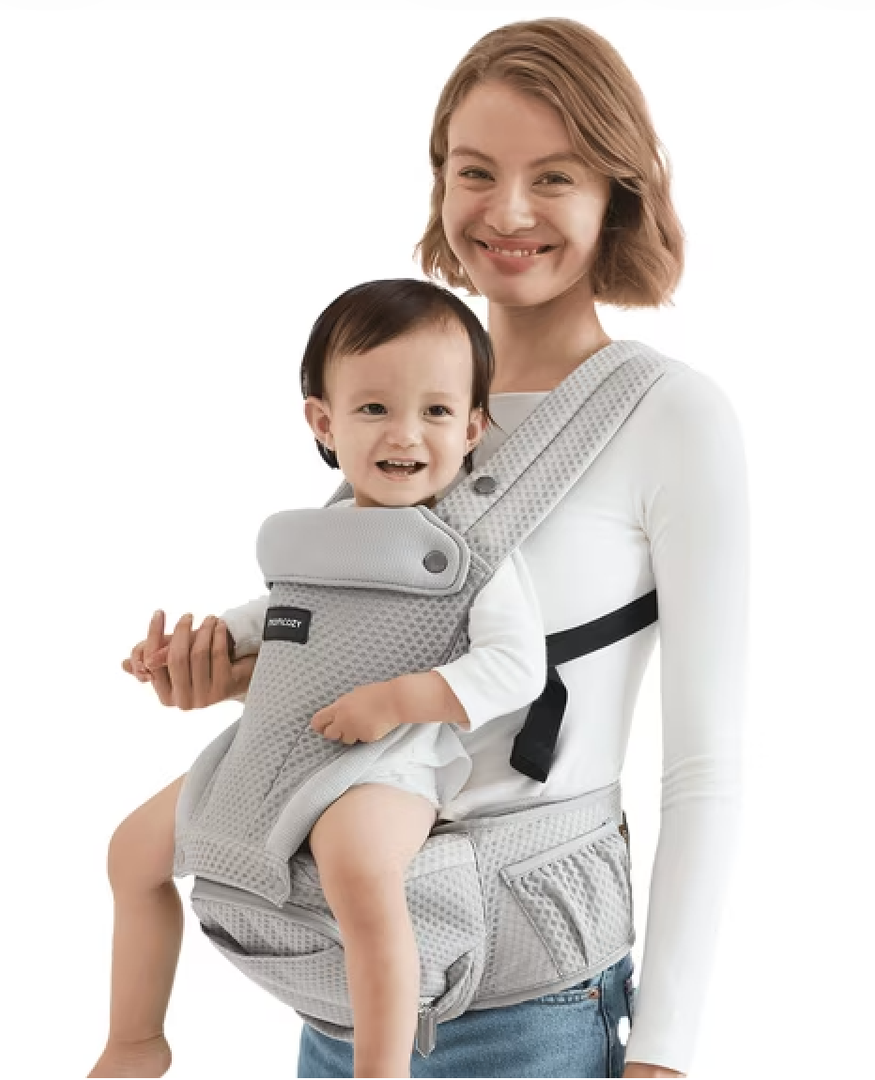 Momcozy Baby Carrier with Hip Seat, 2-in-1 Detachable Infant Hip Seat Carrier for Toddlers up to 44lbs. Breathable for Hands-Free Carrying. Fits Waist Sizes up to 47 Inches for Mom & Dad