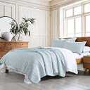 HORIMOTE HOME 100% Cotton Quilt Set King Size, Baby Blue Pre-Washed 3-Piece Bedspread Coverlet Set, Cozy Lightweight Stitching Bedding Cover with 2 Shams in Geometric Pattern for All Season