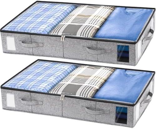 combocube 1 Pack Under Bed Storage Containers, Stackable Closet Organizers and Storage Bins with Sturdy Support, Foldable Underbed Clothes Storage Box for Blanket, Comforter, Sweater, Pillows, Shoes