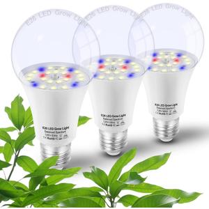 Grow Light Bulbs for Indoor Plants Full Spectrum,E26 A19 Grow LED Lamp Bulb 10W with Balanced Spectrum 5000K Red Blue for Seeds Greens Laboratory, School, Greenhouse, Indore Garden, Hydroponic,3Pack