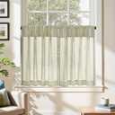 jinchan Linen Pinch Pleated Kitchen Curtains 30 Inch 2 Panels, Natural Linen Tier Curtains Back Tab Farmhouse Cafe, Light Filtering Small Window Drapes for Bathroom Laundry Room Oat