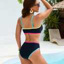 Blooming Jelly High Waisted Bikini Sets for Women Swimsuits Two Piece Bathing Suit Colorblock Sweetheart Neck Swimwear 2025 (Black, L)