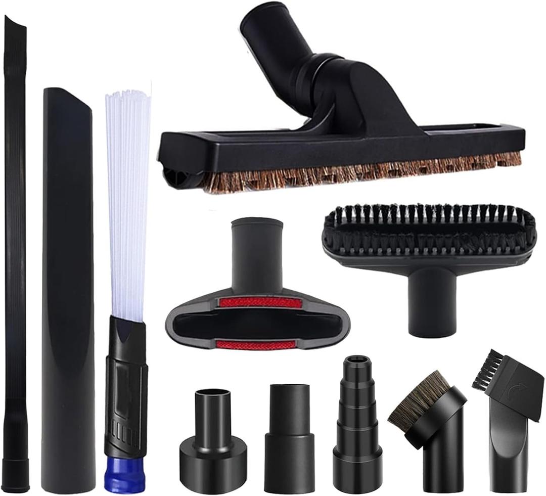 11 PCS Universal 1 1/4 Inch Vacuum Attachments Kit for Shop Vac Accessories with Vacuum Brush Attachments, Flexible Crevice Tool, Hose Adapters for 2 1/2" to 1 1/4" and 1 7/8" to 1" Hoses