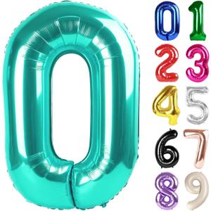 0 Balloon - Teal Birthday Number Balloons, 40 Inch Large Foil Balloons for Men Women Boys Girls Teal Themed Birthday Decorations