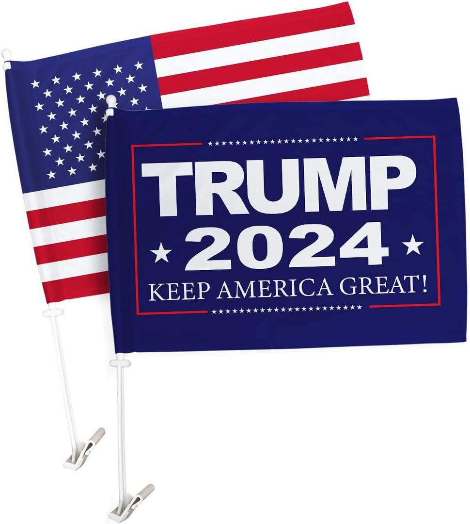 Trump 2024 MAGA American Flags Pack Vehicle Auto Decorations for Window Decor Pro-Trump President Make America Great Again Bandera para Carros Outdoor Pole Accessories Made in USA