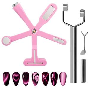 3PCS Nail Art Magnet Set - Pink 6-in-1 Cat Eye, Y-Shape Dual Head & Heart Magnetic Tool for Salon & Home Gel Manicure Designs