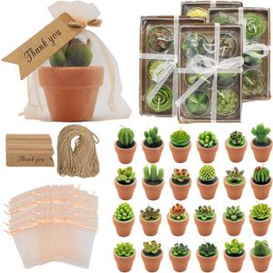 AZEAM 24 Pcs Succulent Candles Party Favors, Bulk Cactus Table Decor with Mini Terracotta Holders, Tiny Handmade Plant Tealights Candle Decoration for Shower Bridal Game Wedding Home Birthday