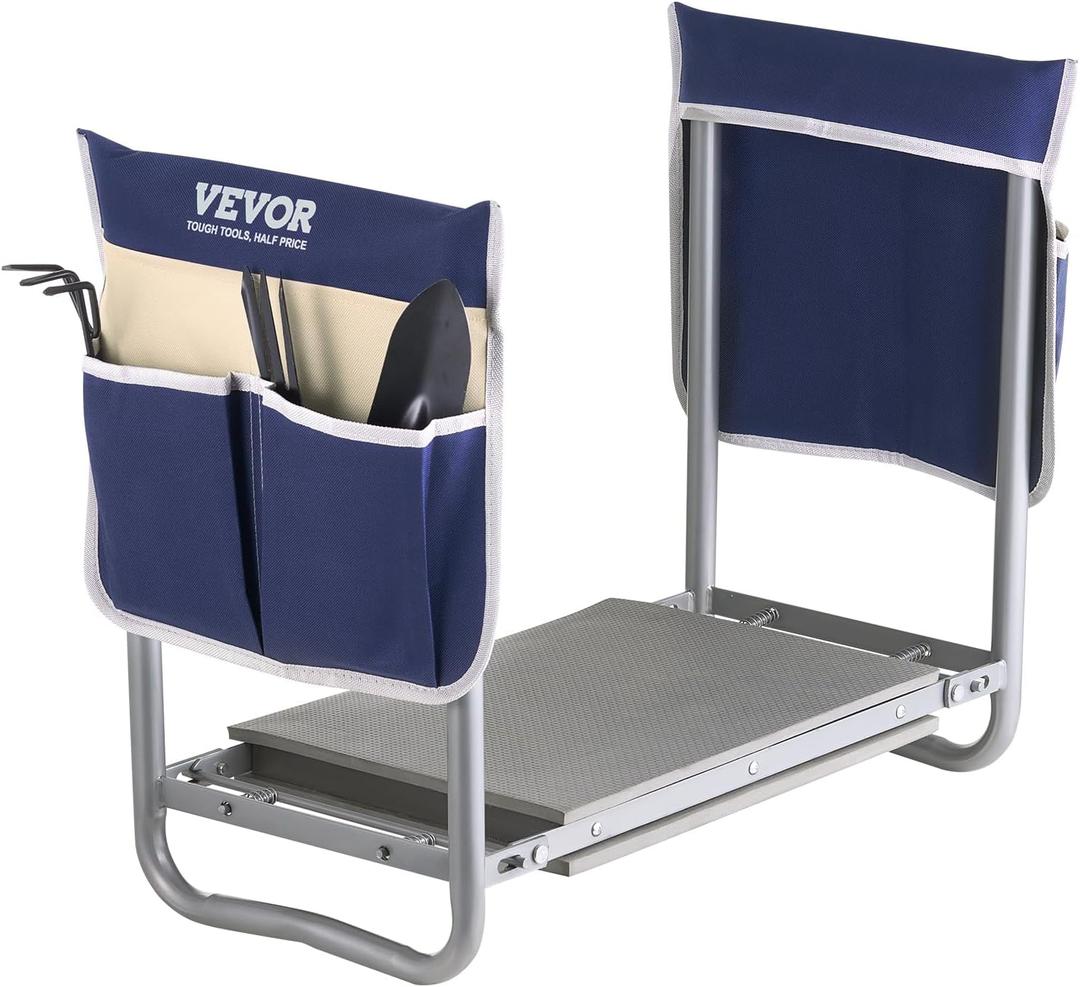 VEVOR Garden Kneeler and Seat Heavy Duty, Portable Garden Stool with 11'' EVA Kneeling Pad and 2 Tool Bags, Folding Garden Bench to Relieve Knee & Back Pain, Great Gifts for Seniors, Family Gardeners, 11" Widened Pad with 2 Tool Bags