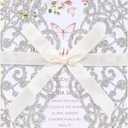 50 Pcs Sliver Glitter Wedding Invitations with Envelopes and Rsvp Cards Ribbons Laser Cut Invitation Blank Inner Sheet Pearl Paper 