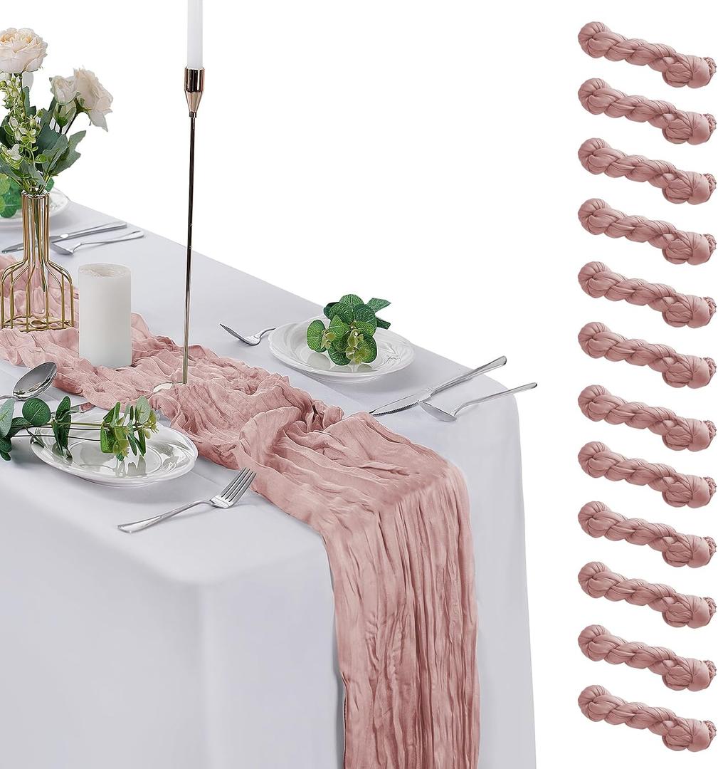 12 Pack Cheesecloth Table Runner 9ft,17 x 108 inch Gauze Table Runner Rustic Romantic Wedding Runner for Wedding Bridal Shower Fall Decoration,Dusty Pink