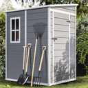 DWVO 5x4 FT Outdoor Storage Shed with Reinforced Floor, All-Weather Resin Storage Shed with Lockable Door & Window, Waterproof Plastic Tool Storage for Garden, Backyard, Patio, Lawn