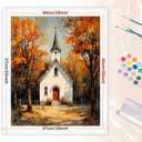 Countryside Church Paint by Numbers Kit for Adults - DIY White Chapel with Red Door in Autumn Forest Painting on Rolled Canvas 16x20 Inches, Acrylic Paint Set for Beginners, Home Wall Art or Gifts