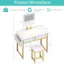 Lufeiya Small Makeup Vanity Desk with Mirror and Light, 32 inch White Vanity Desks Sets with Fabric Drawers for Girls Teen, Dressing Table and Chair Set with Power Outlet for Bedroom, White Gold, 31.5"