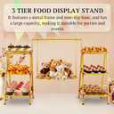 Metal 3 Tier Cupcake Stands, Large Capacity Serving Removable Tray Dessert Stands with Swing Design and Anti-slip Base, Food Display for Parties and Events, Wedding, 32.28*15.55*20.47Inch (Gold)