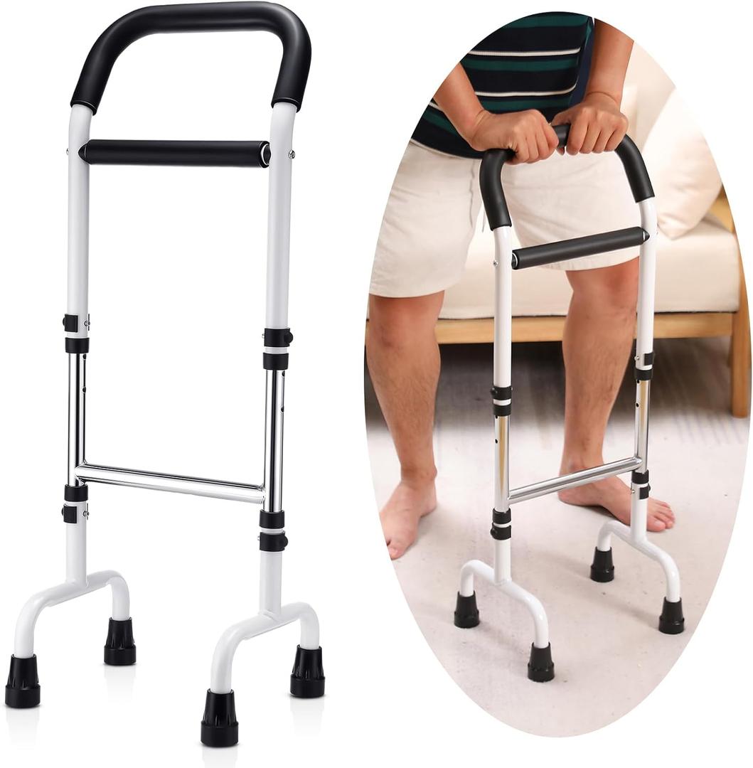 Walking Cane Standing Aids and Supports Adjustable Cane Stand Assist Aid for Elderly up to 300lb Height Adjustable 28.74-36.22 in Mobility for Seniors, Adults and Assistance (White)