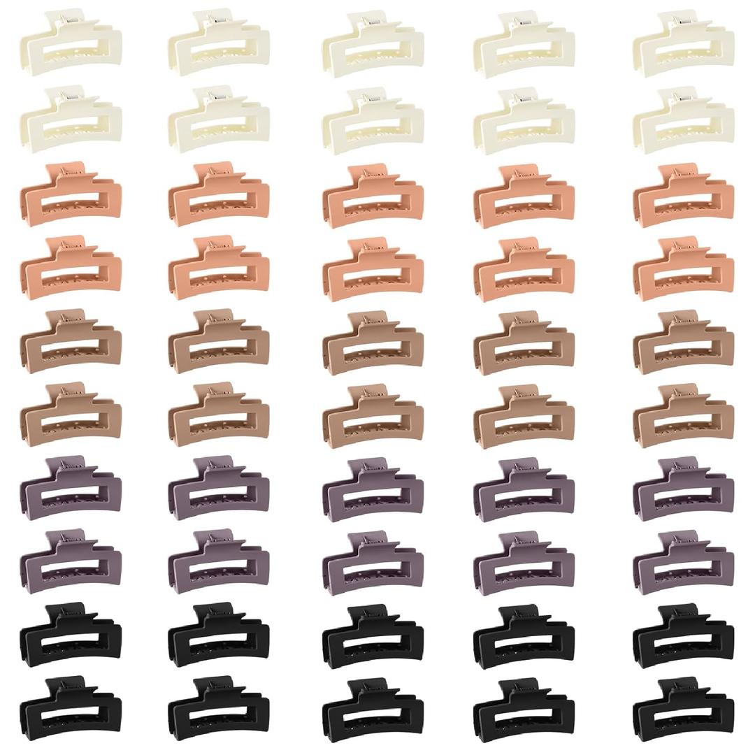 Hotop 50 Pcs Cute Hair Claw Clips Set Nonslip Square Clips Colorful Rectangle Hair Accessories for Women(3.4 Inch,Cream Color)