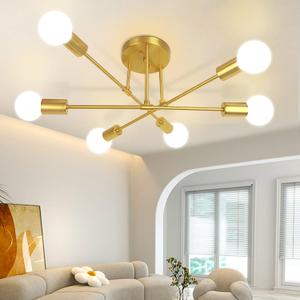 CANMEIJIA Modern Sputnik Chandelier, Ceiling Light Fixture Flush Mount 6-Lights Gold Chandeliers for Living Room Bedroom Dining Room Kitchen, Mid Century Chandeliers, E26 Base, Bulbs Not Included (A-6-Light)