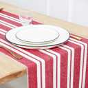 PurpleEssences Double Stripe Ribbed Woven Table Runner Dining Room Boho Farmhouse Decor - Spring Easter Summer - 14 x 90 Inch - Red and White