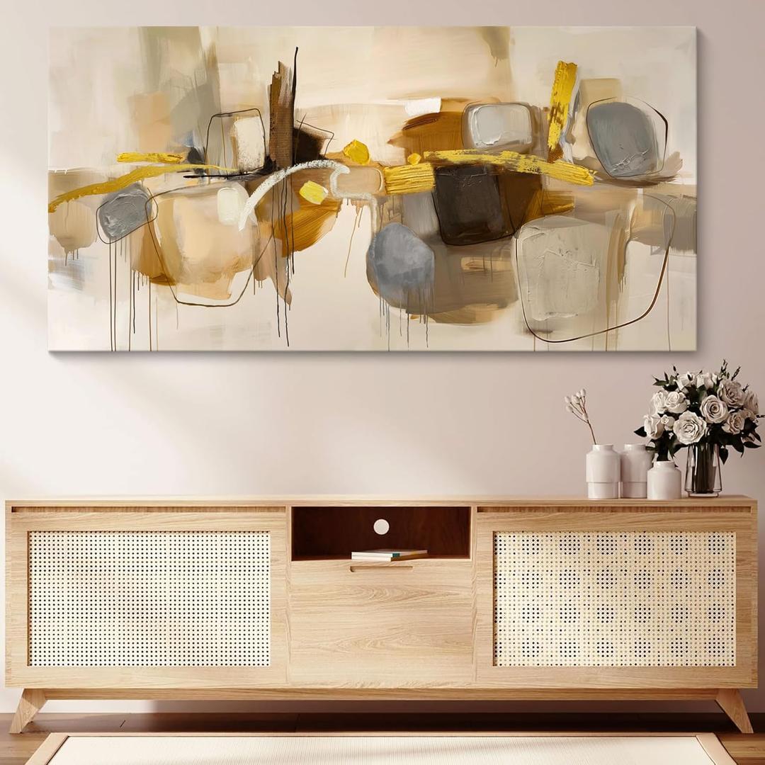 HGUAOA Abstract Wall Art for Living Room - Large Yellow and Orange Geometric Artwork - Modern Paintings for Office Decor - Contemporary Big Wall Decor for Home or Office 2958IN