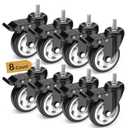 HOLKIE Caster Wheels 4 inch Total Locking Stem Casters, 3/8" -16 x 1 (Stem Diameter 3/8", Stem Length 1") Threaded Stem Casters Swivel Casters Set of 4 Heavy Duty Castors Black 8 Pack