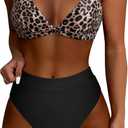 SUUKSESS Women High Waisted High Cut Bikini Set Sexy Triangle Two Piece Swimsuits (Medium, 127 Leopard Black)