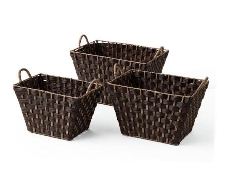 Baum Set Of Three Rectangular Faux Wicker Storage Bins In Combo Weave