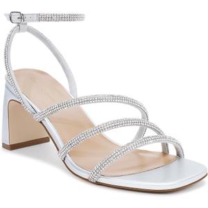Womens Rhinestone Heels, Square Toe Ankle Strap Block Heel Dress Shoes for Wedding & Party, Size 9.5W
