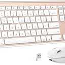 Wireless Keyboard and Mouse Combo, 2.4GHz Ultra-Slim Aluminum Rechargeable Keyboard with Whisper-Quiet Mouse for Windows, Laptop, PC, Desktop - White Gold