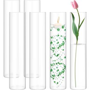 6 Pack Glass Cylinder Vases 16 Inch Tall Clear Flower Vase for Centerpieces, Hurricane Floating Candle Holder Wedding Decorations, Floral Vase Bulk for Table Shelf Party Home Deco (16 x 3.35 Inch)