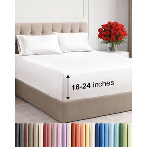 Extra Deep King Sheet Set - 4 Piece Breathable & Cooling Bed Sheets - Easily Fits 18 to 24 inch Mattress - Ultra Soft, Wrinkle & Fade Free w/ Extra Deep Pockets - Hotel Luxury Bedding - Antique White