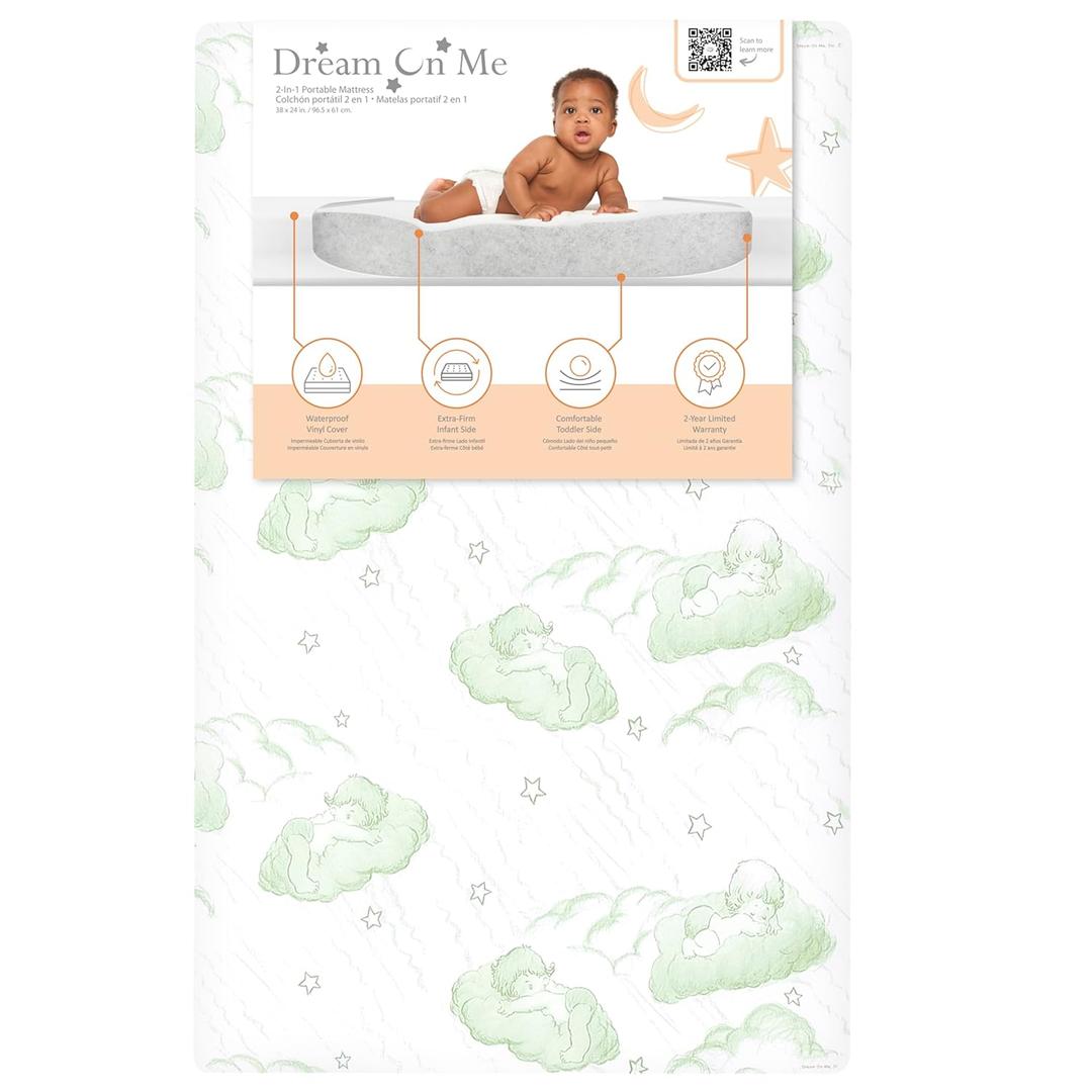 Dream On Me Aster 3" Fiber Portable Mini Crib Mattress, Waterproof Vinyl Cover, Greenguard Gold Certified, Mini Crib Mattress