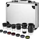 13 Piece Telescope Accessory Kit - 1.25" Telescope Eyepiece and Filter Set with a Sturdy Carry Case - 5pcs Plossl Telescope Eyepieces - 2X Barlow Lens - 7pcs Filters