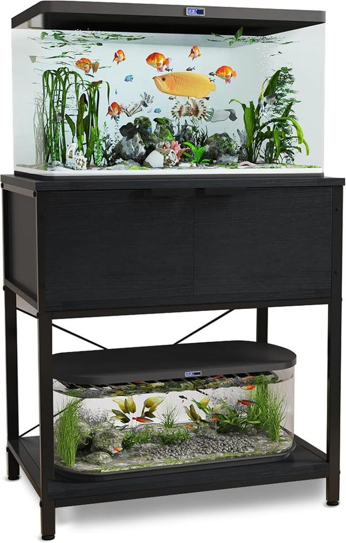 TFK 20-29-37 Gallon Fish Tank Stand, Aquarium Stand with Cabinet Storage for Aquarium Stand, Cabinet for Fish Tank Accessories Storage, Heavy Duty Tank Stand for Home Office Turtle Reptile Tank Stand (Black)