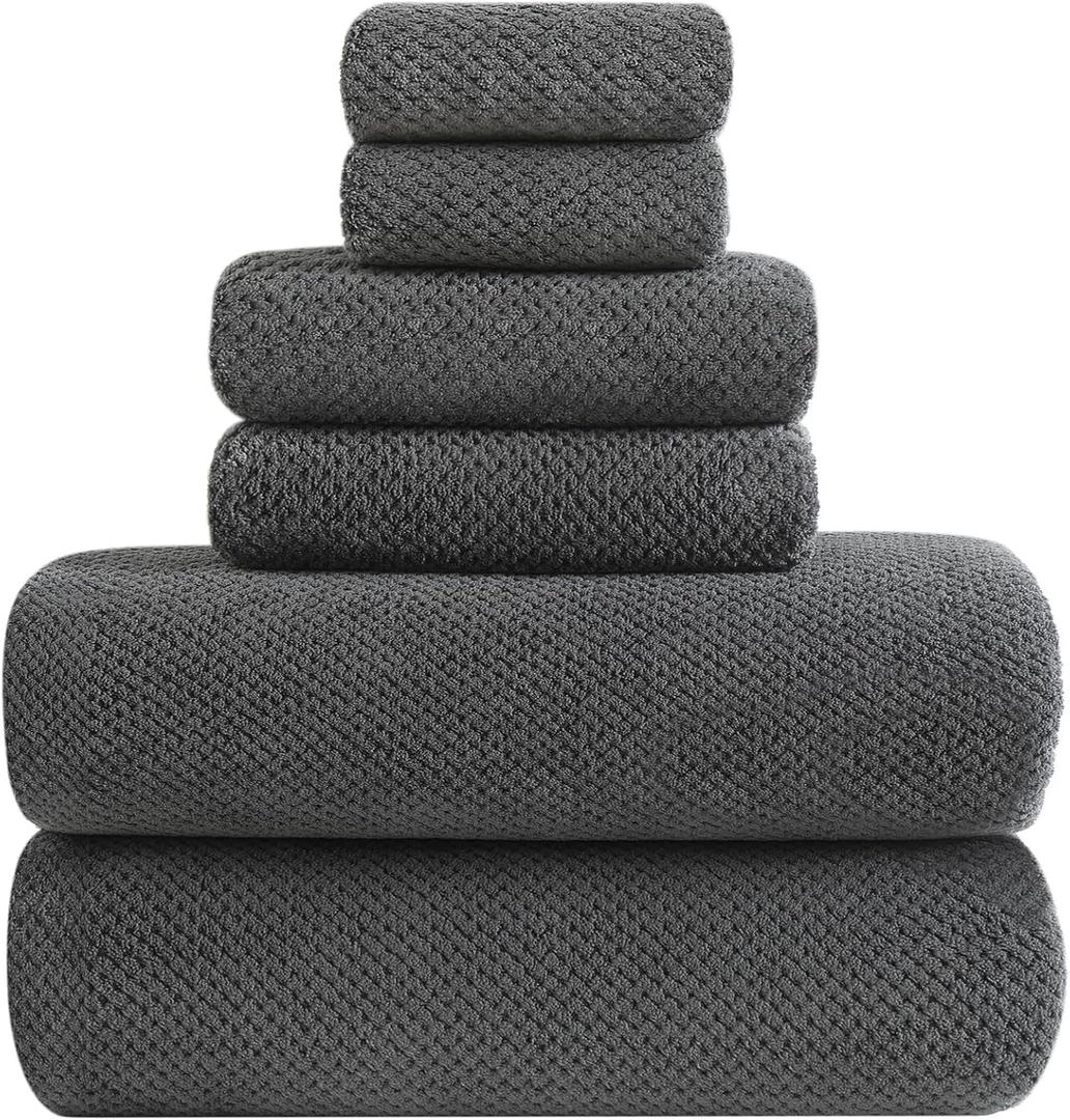 YTYC 29x59 Inch Extra Large Bath Towels Set of 6 Quick Dry Super Soft Microfiber Towels for Bathroom 80% Polyester (Charcoal Grey, 6 Piece)