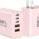 USB C Fast Wall Charger Block, 2Pack 60W USBC Charging Cubes, 5-Port PD+QC Power Adapter Multiport Brick Type C Box Plug for Phone 17/16/15/14/13/12/11/Pro Max/Plus, Pad Mini/Pro/S25/S24-Pink