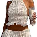 Women Sexy Halter Tops Backless Shirred Smocked Cami Tops Ruched Shirt Y2k Girls Going Out Tops Party Streetwear (Small, White)