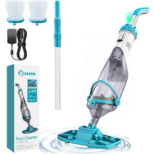 Saker Handheld Pool Vacuum for Above Ground Pool, Cordless Pool Cleaner with Telescopic Pole, 18.5 GPM Powerful Suction, 60-Min Runtime Rechargeable for Inground Pools, Spas, Hot Tubs