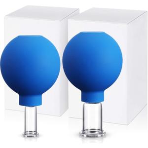 Nuanchu 2 Pieces Glass Cupping Set, Facial Cupping Cups Glass Silicone Cups Vacuum Suction for Face Skin Back Shoulder Muscle (1 Inch and 0.65 Inch Diameter,Blue)