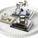 Gurfuy 24" Round Extra Large Ottoman Serving Tray - Rustic Wooden Table Tray for Farmhouse Decorative Oversized Coffee Table Trays Living Room Kitchen Counter Breakfast White