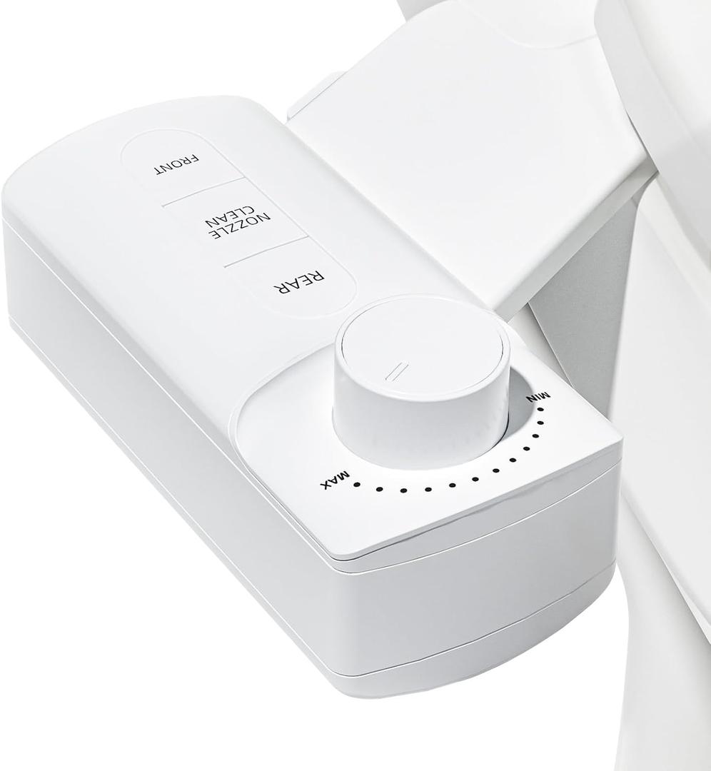 BIGCOW Ultra-Slim Bidet Attachment, Self-Cleaning Dual Nozzle (Front/Rear Wash), One-Finger Command, Ergonomic 3+1 Tactile Controls, Pressure Dial & Tool-Free Install, Instant Hygiene Upgrade