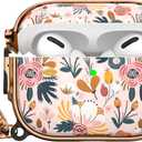 3 x Maxjoy for AirPods Pro 3rd Generation Case with Lock, Flower AirPods Pro 3 Case Lock Protective Hard Cute AirPod Pro 3 Cover for Women Men with Keychain for Airpod Pro 3rd Gen Cover 2025, Floral