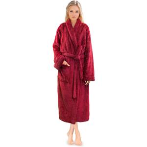 PAVILIA Premium Womens Plush Soft Robe Fluffy, Warm, Fleece Sherpa Shaggy Bathrobe (Small-Medium, Wine)